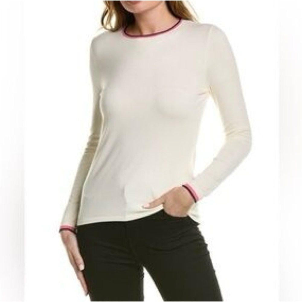 J. McLaughlin Cream Long Sleeve Top with Pink Accents